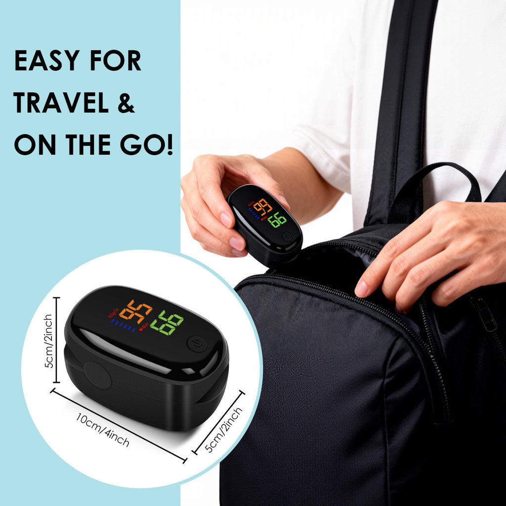 A Portable Fingertip Pulse Oximeter With A Black Design And OLED Display, Designed For Accurate And Rapid SpO2 Readings, Suitable For Heart Rate Monitoring At Home And Outdoors.