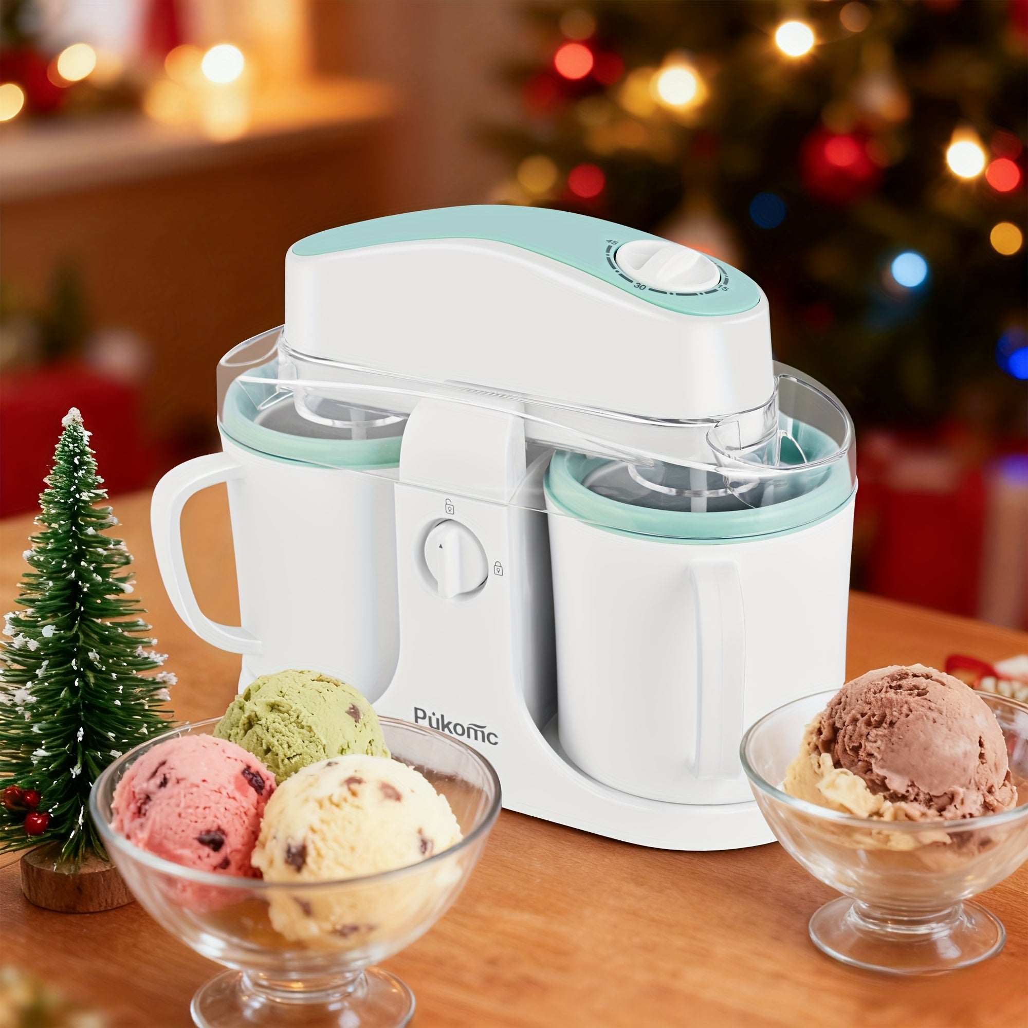Homemade Delicious Ice Cream, Frozen Yogurt, And Fruit Smoothies, Easy to Make. 33.81oz Dual-cup Design, Detachable for Convenient Operation And Easy Cleaning, The Perfect Christmas Gift Choice!