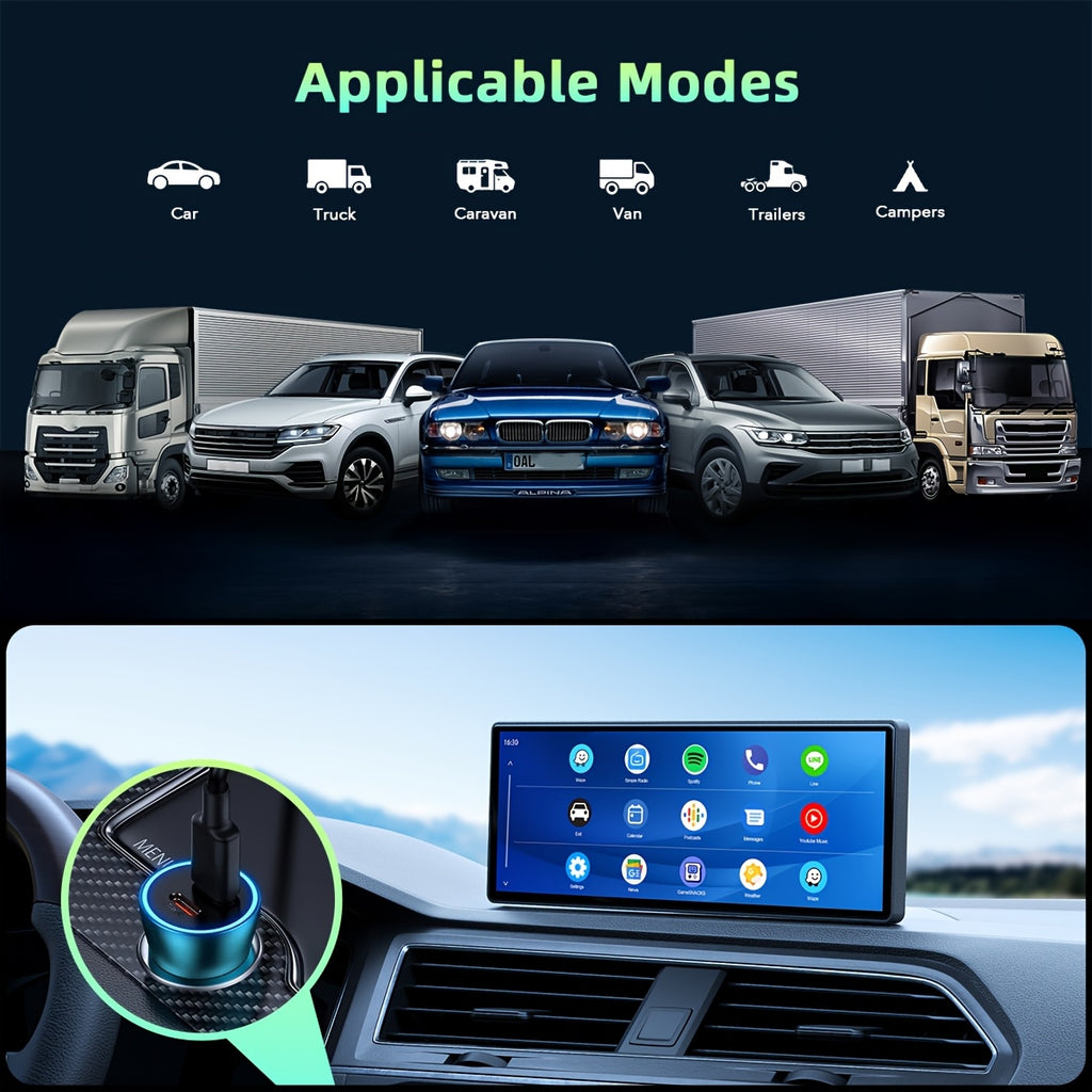 LAMTTO 9.26-Inch Wireless Carplay Screen for Car Compatible with Carplay And Android Auto, Portable Car Stereo with GPS Navigation, Wireless, Mirror Link, Drive Play, Screen for All Vehicles, Without Battery