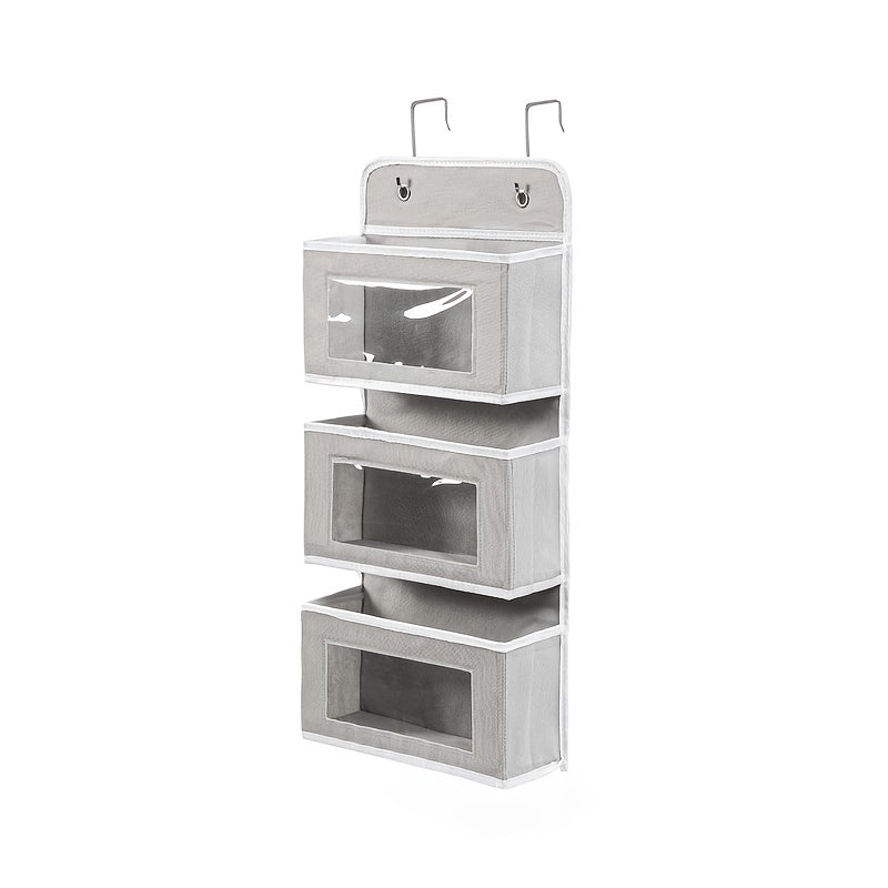 Over the Door Organizer 3/5-Tier – 44 lb Anti-Tilt Hanging Door Storage with 5 Large Pockets, No Drilling, Space-Saving for Bedroom Bathroom Pantry & Kitchen – Grey & Black