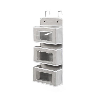 Over the Door Organizer 3/5-Tier – 44 lb Anti-Tilt Hanging Door Storage with 5 Large Pockets, No Drilling, Space-Saving for Bedroom Bathroom Pantry & Kitchen – Grey & Black