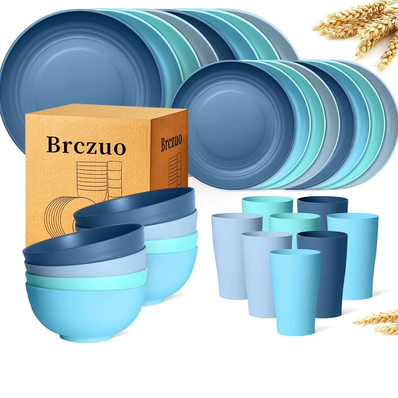 16/32pcs KITCHEN SET Made from Plastic Wheat Straw, Suitable for 4/8 People, Includes Plates, Dessert Plates, Cereal Bowls, And Cups. This Durable Outdoor Camping Tableware Is Perfect for FAMILY GATHERINGS And Birthday Celebrations