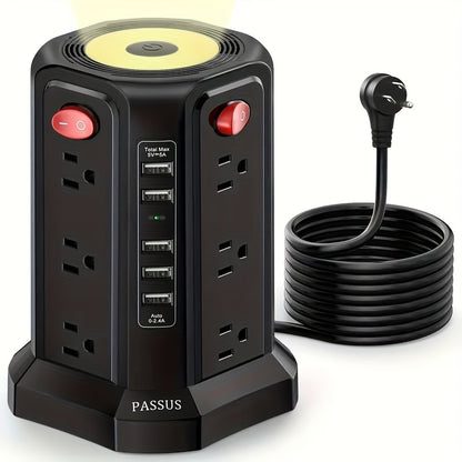 Tower Surge Protector Power Strip 17-in-1 – 8.8FT Extension Cord, 12 AC Outlets, 5 USB Ports with PD 18W USB-C, Surge Protection for Home Office Dorm & Business, Grey
