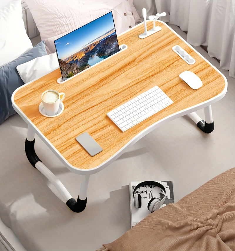 Foldable Laptop Bed Desk with USB Port – Portable Adjustable Lap Tray Table for Sofa Couch Floor, No Assembly, Study Work Eating Reading, Black Pink Walnut White