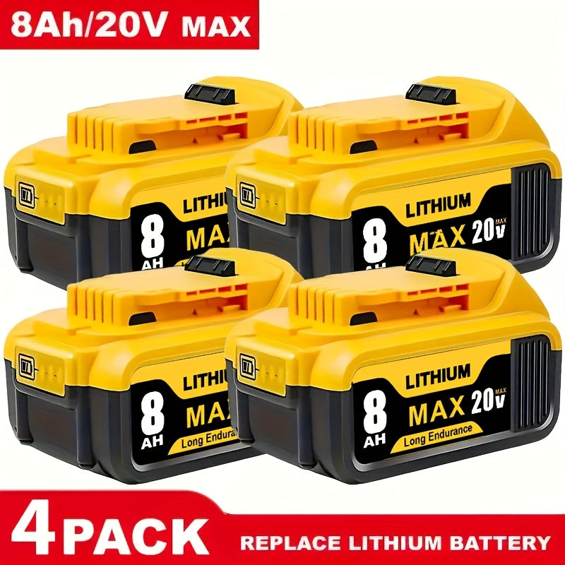 4/2/1 PACK 20V 8000Mah Lithium Battery Replacement Battery for Dewalt 20V Max Battery Compatible with for Dewalt Battery DCB200 DCB201 DCB206 DCB210 DCB203 Apply to 20V Chargers And Cordless Power Tools