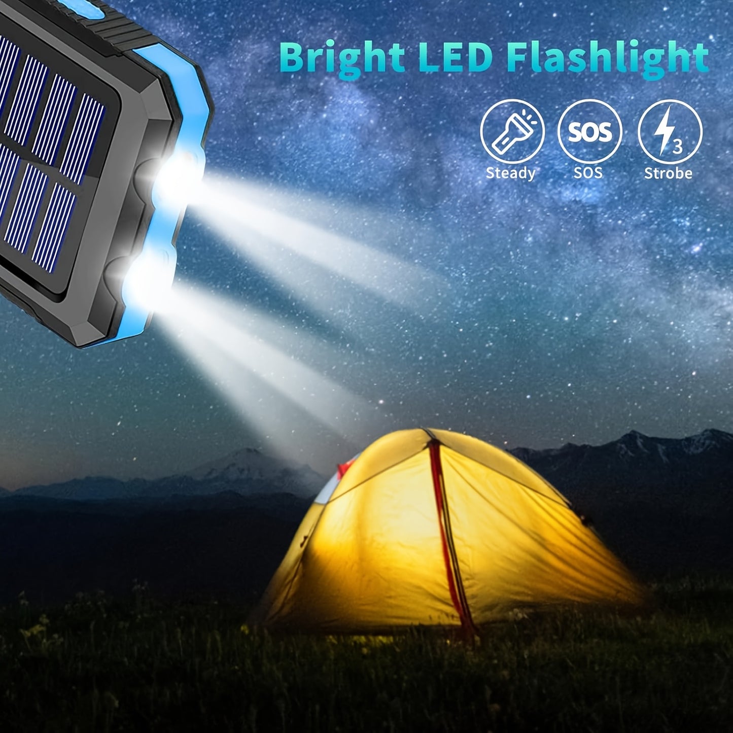 Solar Power Bank 10000mAh with LED Flashlight & Compass Dual USB + USB-C Outdoor Camping Emergency Backup Battery Compatible with iPhone Samsung iPad - Canada