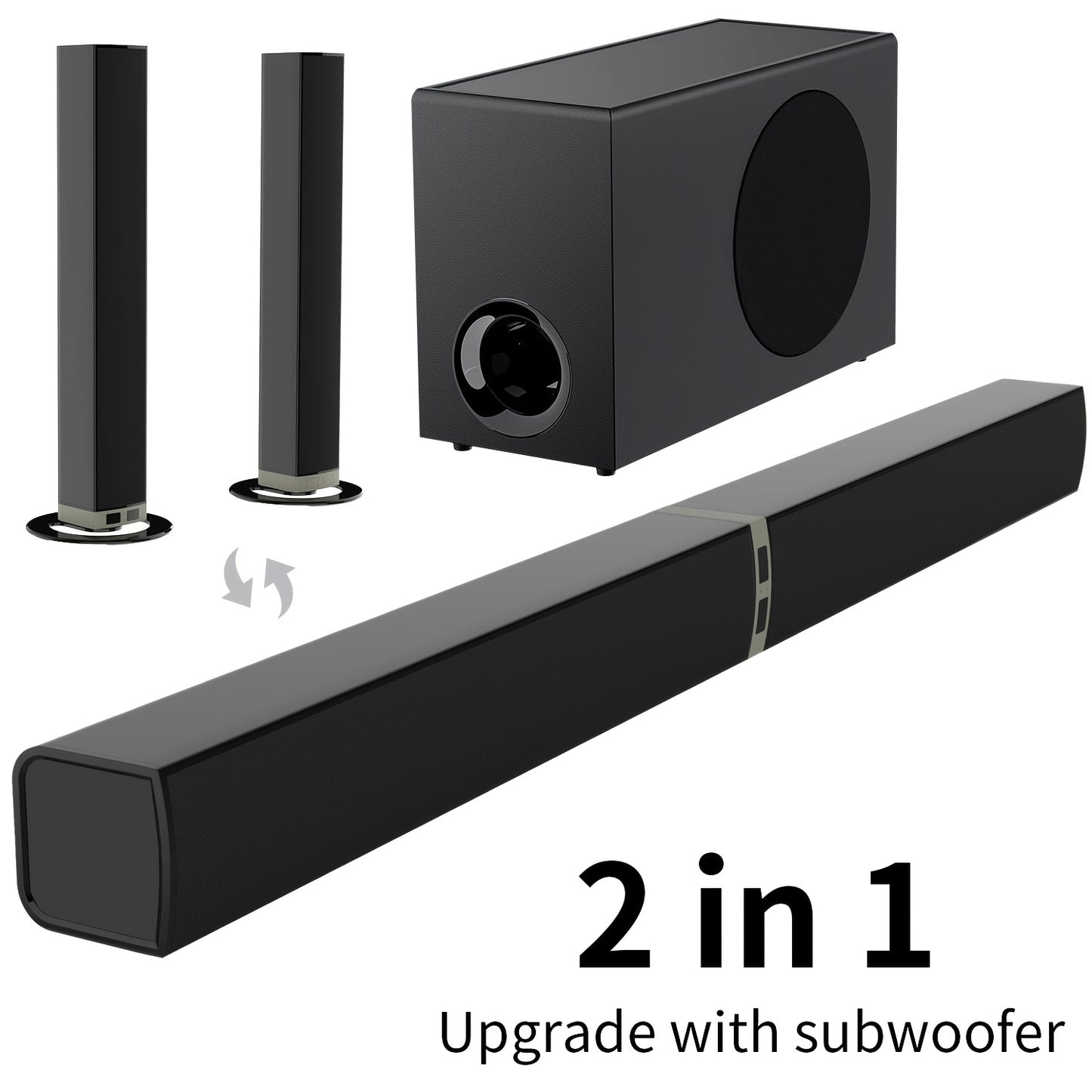 2-in-1 TV Soundbar with Subwoofer – Wireless Surround Sound Bar for Smart TV, DSP Technology, ARC/Optical/AUX Connection, Infrared Remote Control, Home Theatre Audio System
