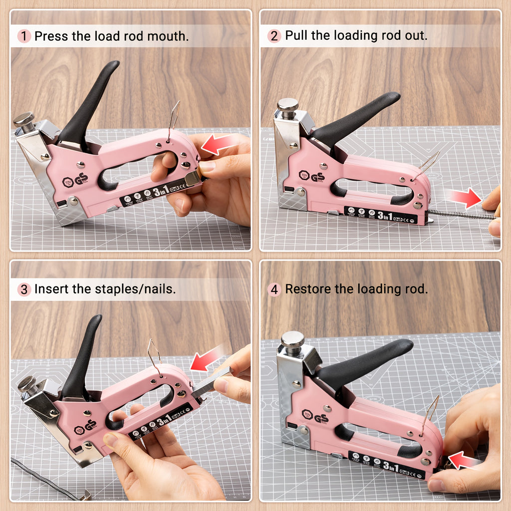 WPM Heavy Duty Staple Gun, a Versatile 3-In-1 Upholstery Kit That Includes 3000 Staples, a Staple Remover, And a Manual Brad Nailer Featuring a Specific Outlet Position Indicator for Staples