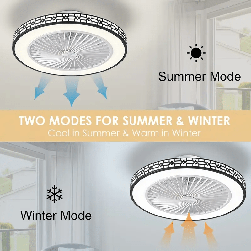 20 Inch Modern Ceiling Fan with LED Light & Remote - Low Profile Flush Mount, Dimmable 3 Colour Temperatures, 6 Wind Speeds, Timing Function for Bedroom, Living Room, Kitchen & Office