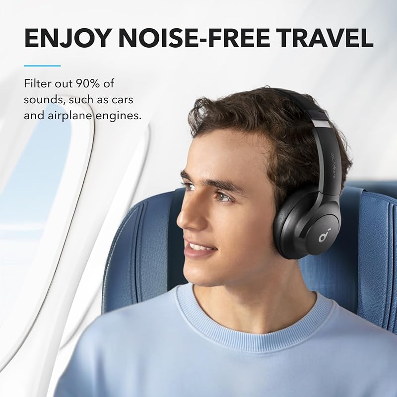 soundcore by Anker Q20i Hybrid Active Noise Cancelling Headphones, Wireless Over-Ear Bluetooth, 40H Long ANC Playtime, Hi-Res Audio, Big Bass, Customize via an App, Transparency Mode, Ideal for Travel (Renewed)