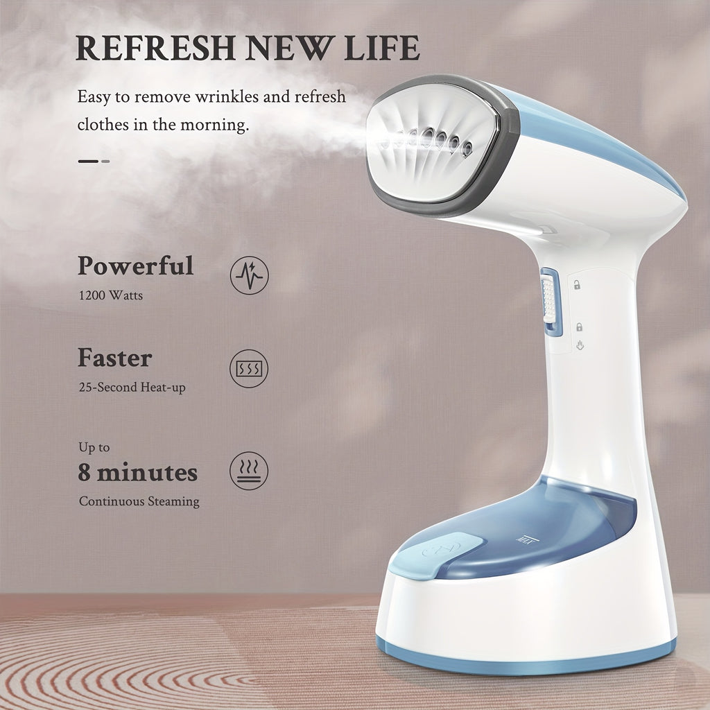 Folding Handheld Clothes Steamer, 1200W 20G/Min Strong Steam Output, 25-Sec Fast Heat-Up with Brush Head, Garment Wrinkle Remover for Home Office and Travel, Blue Gray Aqua Pinkish-Purple Green