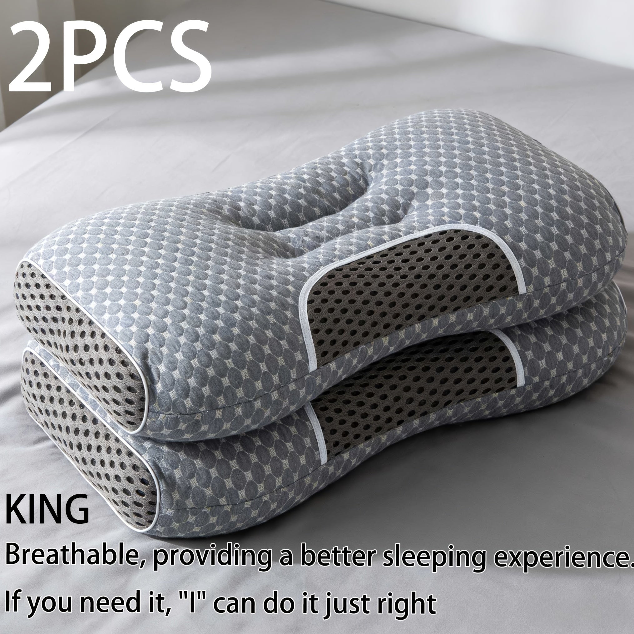 Neck Massage Pillow 2-Pack 1100G Soft Woven – Adjustable Ergonomic Profile, High-Quality Pillow Core with Detachable Pillowcase for Sleeping Comfort, Couple Bedding Set Canada