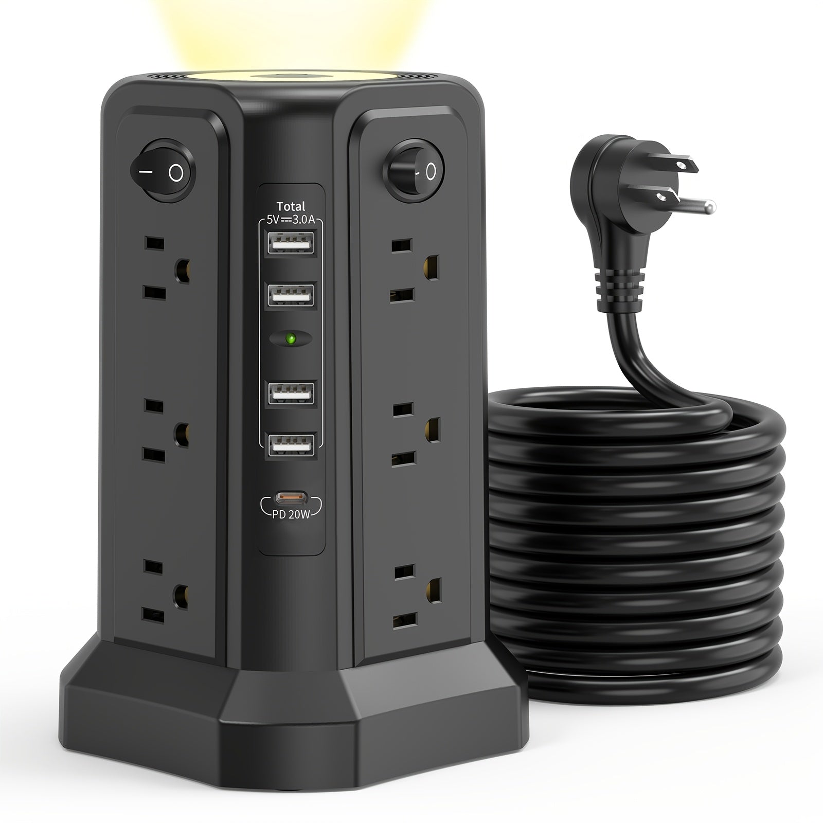 Tower Surge Protector Power Strip 17-in-1 – 8.8FT Extension Cord, 12 AC Outlets, 5 USB Ports with PD 18W USB-C, Surge Protection for Home Office Dorm & Business, Grey