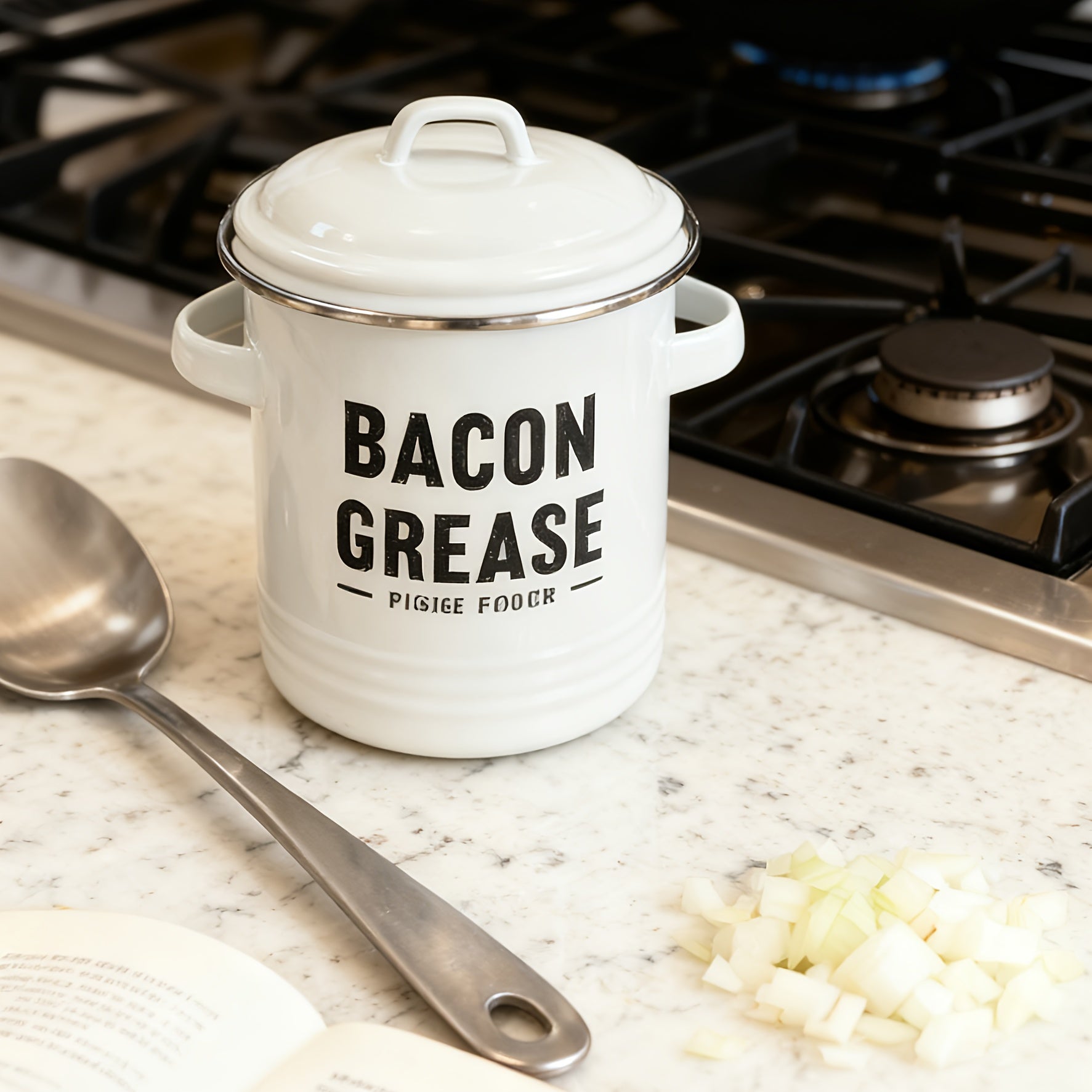 Grease Container with Strainer 46oz Cooking Oil Storage Jar with Lid, Scraper & Filter Mesh – Farmhouse Kitchen Bacon Fat Keeper, Large Grease Pot for Home Cooking, Gift for Moms & Food Lovers Canada