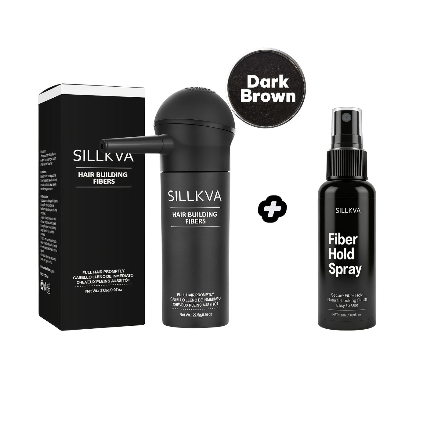 Volumizing Hair Fiber Powder with Applicator - SILLKVA Instant Volume & Natural Coverage for Thinning Hair, Precise Application, 0.97oz, Long-Lasting Hair Thickener for Men & Women