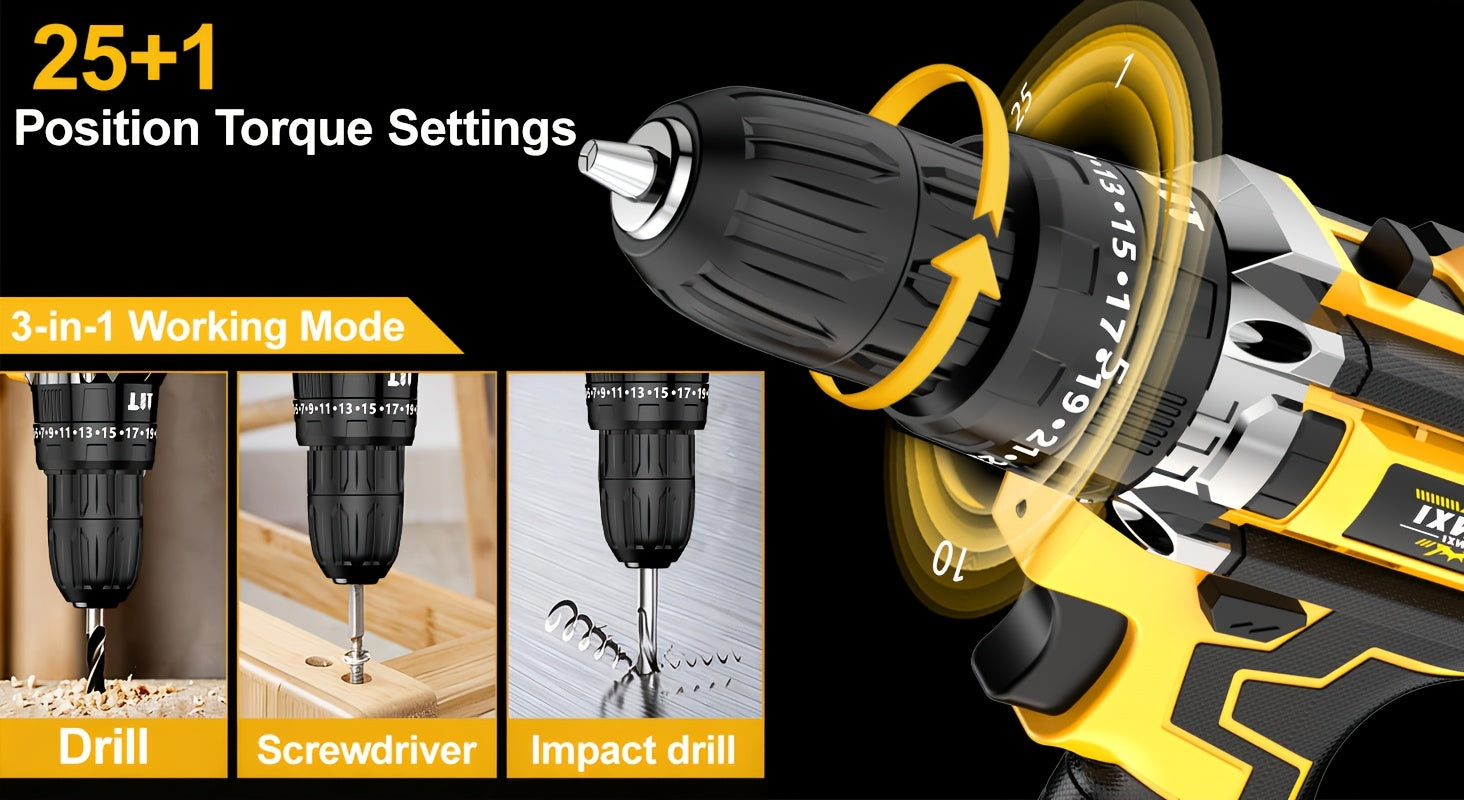 21V Household Multifunctional Cordless Drill, Tool Box Set, Power Tool, Equipped with High-Capacity Battery And Fast Charger, Drill Bit, Toolbox (Optional). Suitable for Gardening, Home Decoration, Outdoor Maintenance, And Handmade Production