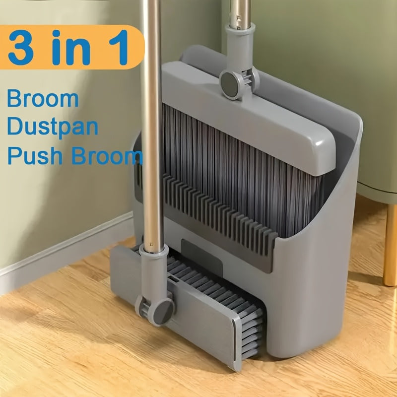 3-in-1 Folding Broom, Dustpan & Floor Brush Set – Soft Bristles, Long Handle, Compact Storage | Efficient Hair-Free Cleaning for Home, Office & Dorm | Space-Saving Cleaning Essential | ShopVora CA