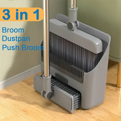 3-in-1 Folding Broom, Dustpan & Floor Brush Set – Soft Bristles, Long Handle, Compact Storage | Efficient Hair-Free Cleaning for Home, Office & Dorm | Space-Saving Cleaning Essential | ShopVora CA