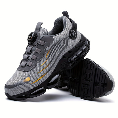 Rotating Lace Steel Toe Work Shoes Men – Puncture-Proof Breathable Non-Slip Safety Sneakers with Rotating Button, Lightweight Fashion Work Boots for Construction Site, Warehouse & Outdoor, US 7.5–12.5