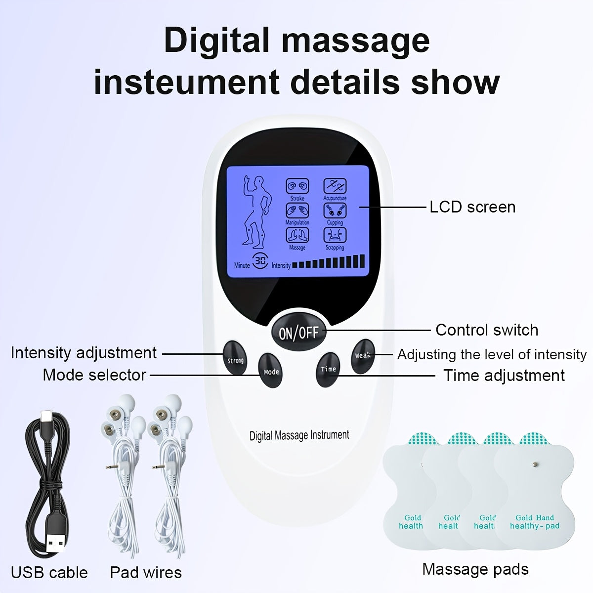 TENS + EMS Dual Channel Pulse Massager with 8 Electrodes – Portable Pain Relief Device, Therapeutic EMS Muscle Stimulator, Ergonomic Compact Design for Back Neck Shoulder
