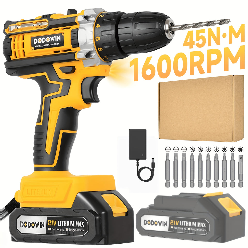 21V Cordless Impact Wrench & Drill Combo Kit, High Torque Tool Set, 1/2 Batteries & Charger Included, 6 Sockets, Tool Box Accessories, for Car Repair, Home DIY, Garage Work, Gift for Men