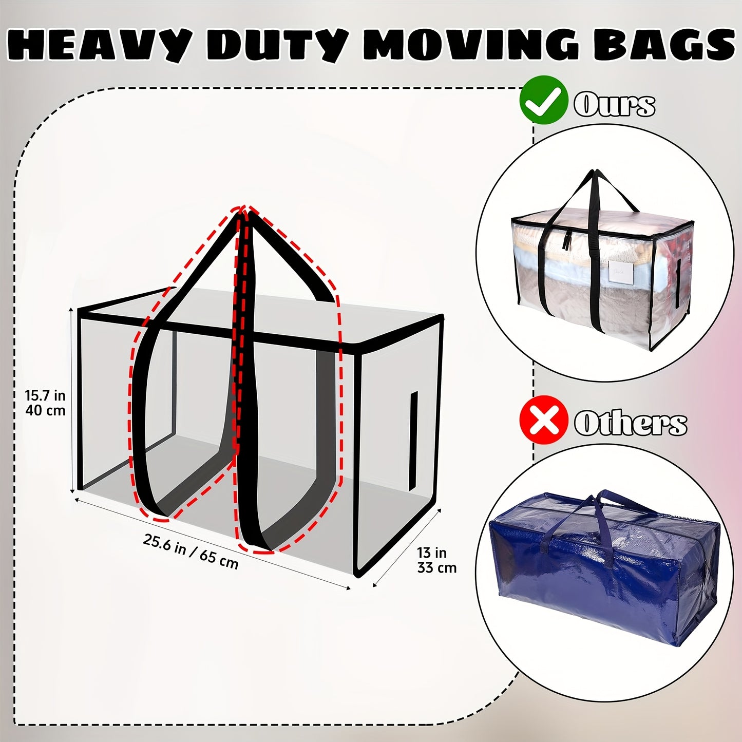 Large Moving Bags & Storage Totes with Backpack Straps Zippers & Handles – Heavy Duty 600D Packing Bags for Relocation College Dorms Seasonal Storage | 2/4/6 Pack