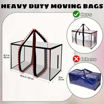 Large Moving Bags & Storage Totes with Backpack Straps Zippers & Handles – Heavy Duty 600D Packing Bags for Relocation College Dorms Seasonal Storage | 2/4/6 Pack