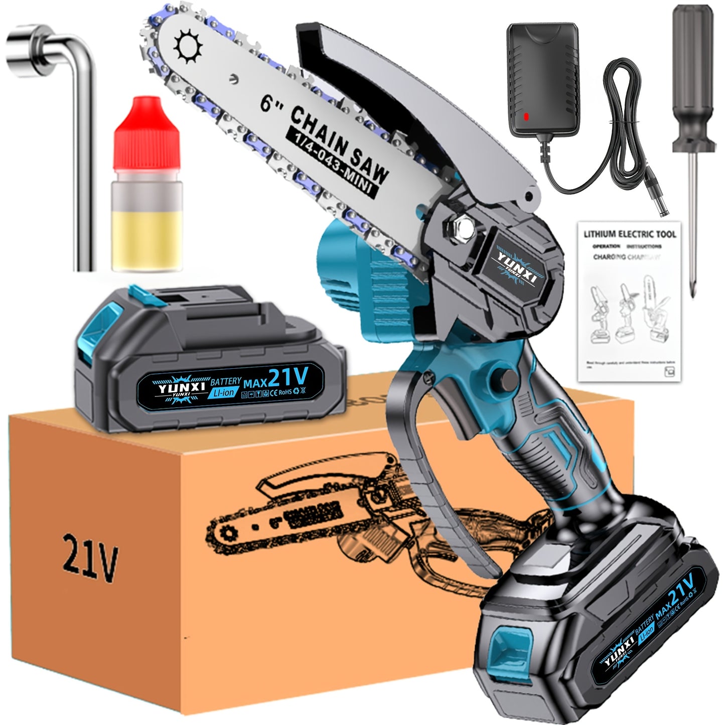 21V Cordless Chainsaw – Lightweight Handheld Electric Branch Saw with Safety Lock & Splash Guard – Portable Tree Pruning Saw for Yard, Garden & Home – Gift for Men