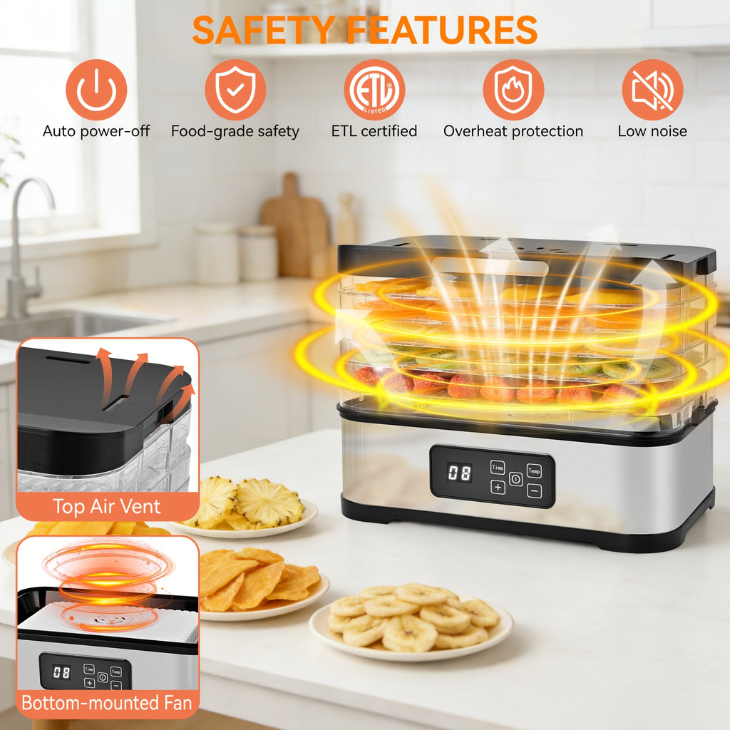 Upgrade5-Tray Food Dehydrator Machine with Digital Timer & Thermostat - for Jerky, Fruits, Herbs, Veggies, Yogurt, Pet Treats - Energy-Saving, Ultra-Quiet, Easy Clean with DishwasherSafe Trays - Perfect for Home Kitchen, Raw Diet, Camping, RV, Gifts