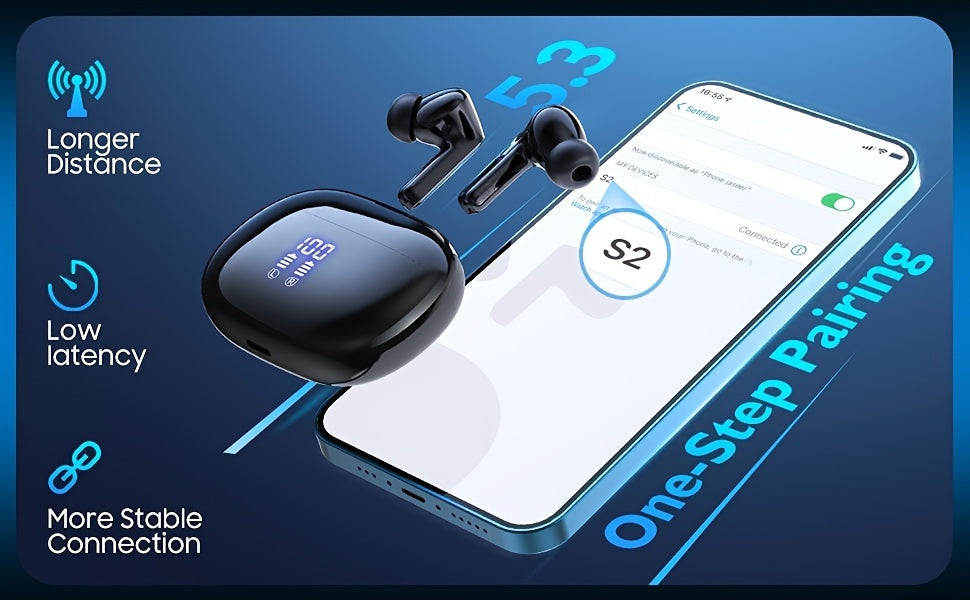 Bluetooth Earbuds, 40Hrs with Charging Case V5.3 Touch Control Ear Buds Hi-Fi Stereo with ENC Noise Cancelling Mic, LED Power Display Charging Case Stereo Bass Earphones Clear Call Earphones for Sports Workout