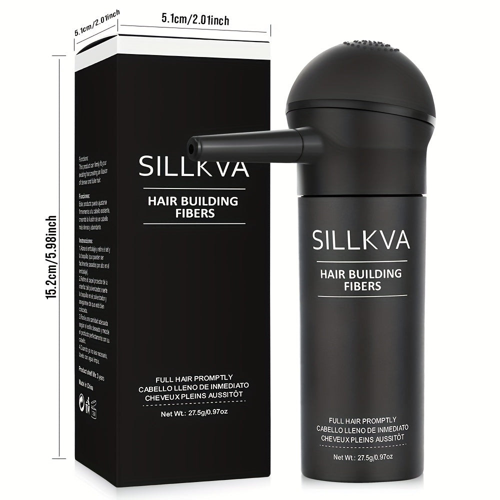 Volumizing Hair Fiber Powder with Applicator - SILLKVA Instant Volume & Natural Coverage for Thinning Hair, Precise Application, 0.97oz, Long-Lasting Hair Thickener for Men & Women