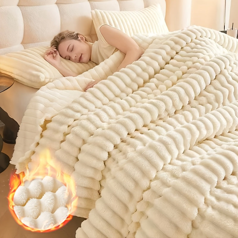 Faux Rabbit Hair Reversible Fleece Blanket – Thickened Extra Large Soft Thermal Throw for Bed, Sofa, Office & Camping | All-Season Nap Blanket | Throw to King Size | 4 Colours | ShopVora CA