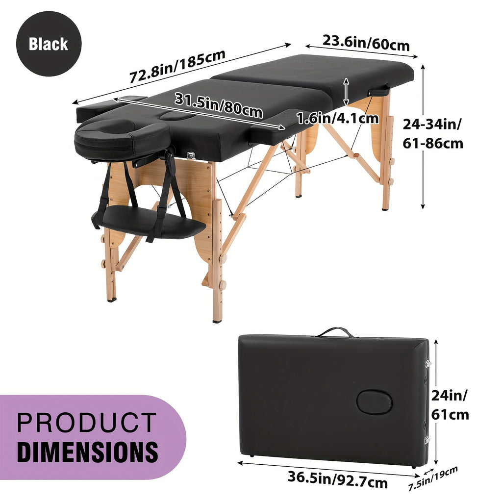 Portable Massage Table Designed for Therapy, Measuring 73 Inches, with Adjustable Height And a Two-Fold Design, Suitable for Salon Use And Featuring a Face Cradle