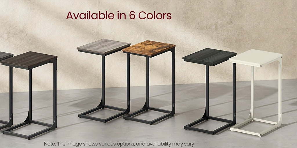 C-Shaped End Table, Sofa Table With Metal Frame For Living Room, Bedroom, Small Side Table For Couch, Bedside, Rustic Brown And Black
