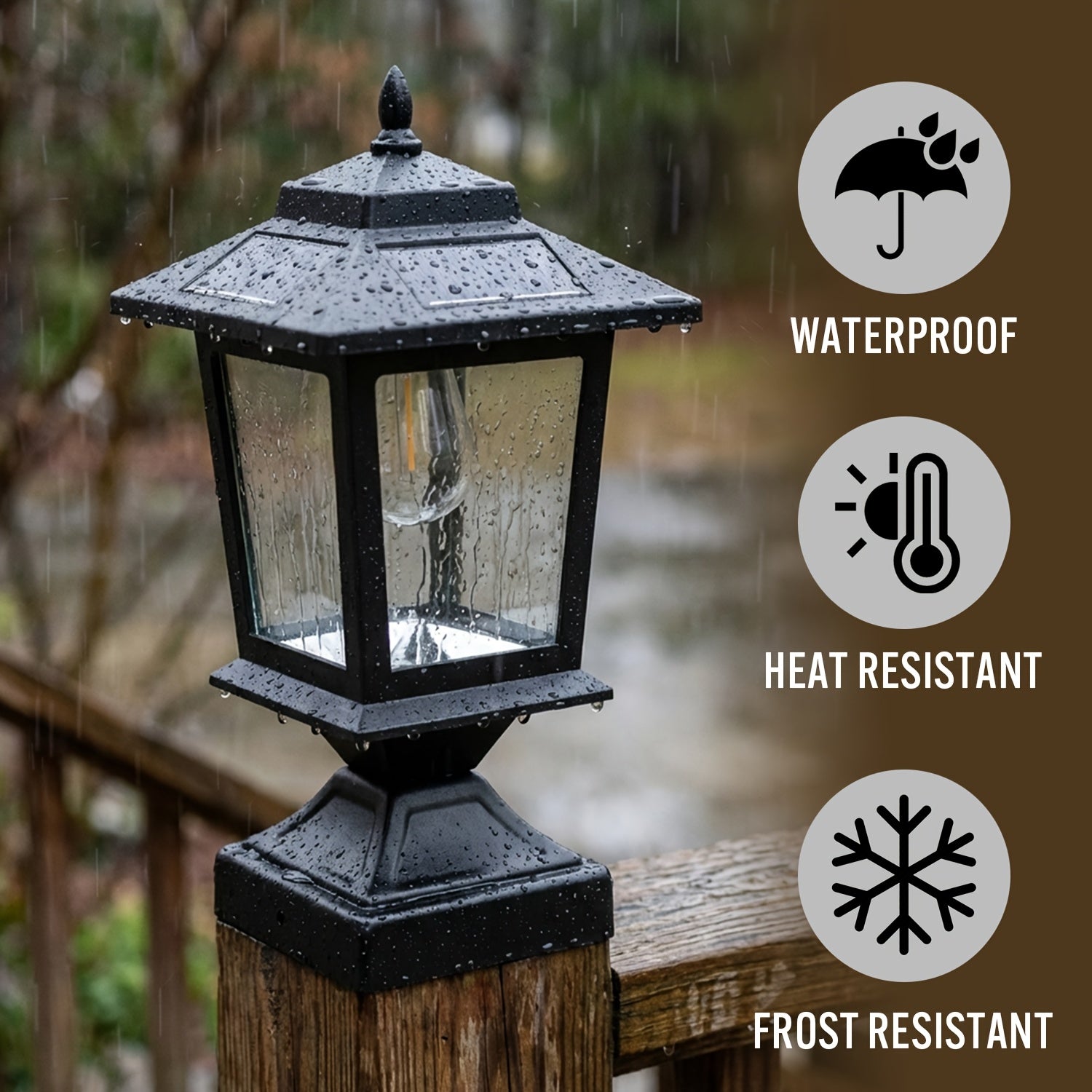 2 PACK Solar Post Cap Lights | Waterproof Outdoor Light for 4x4 Wooden Posts, Solar Lights with Glass Shade for Deck Fence Patio Post Decor, Matte Black - HOODINK