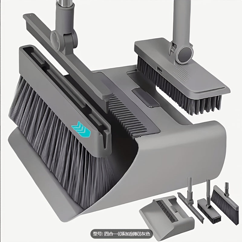 Broom and Dustpan set,4 In1 Broom Floor Brush And Dustpan, Thickened Sweeping Broom, Scrub Brush And Dustpan With Long Handle, Non-stick Hair Floor Cleaning Tool, For Home Office School Dorm, Cleaning Supplies, Household Cleaning Gadgets