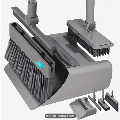 4-in-1 Broom and Dustpan Set with Long Handle – Floor Brush, Scrub Brush, Non-Stick Hair Sweeping Broom for Home Office School Dorm