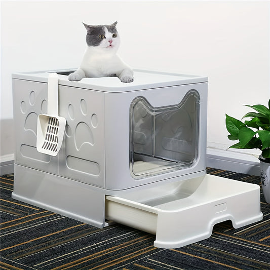 Premium Kitten Pet Cat Litter Box Portabel Design Toilet Tray with Scoop Enclosed Drawer Skylight Door Smelless