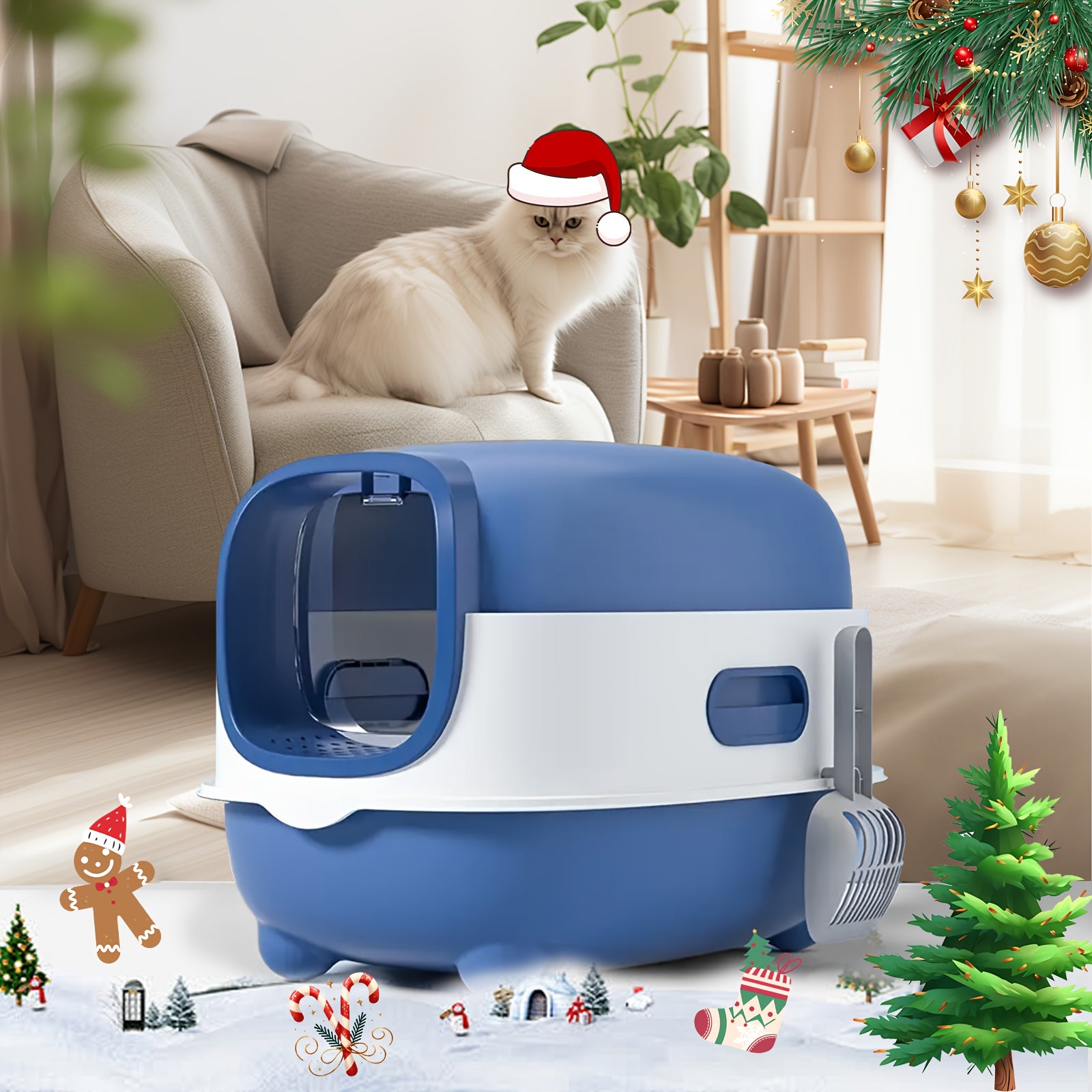 Enclosed Cat Litter Box with Lid – Compact Odor-Proof Leakproof Splash Guard Cat Toilet, No Batteries Required, Easy Clean Indoor Pet Litter Pan