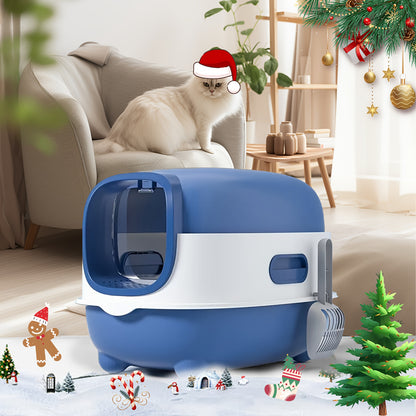 Enclosed Cat Litter Box with Lid – Compact Odor-Proof Leakproof Splash Guard Cat Toilet, No Batteries Required, Easy Clean Indoor Pet Litter Pan