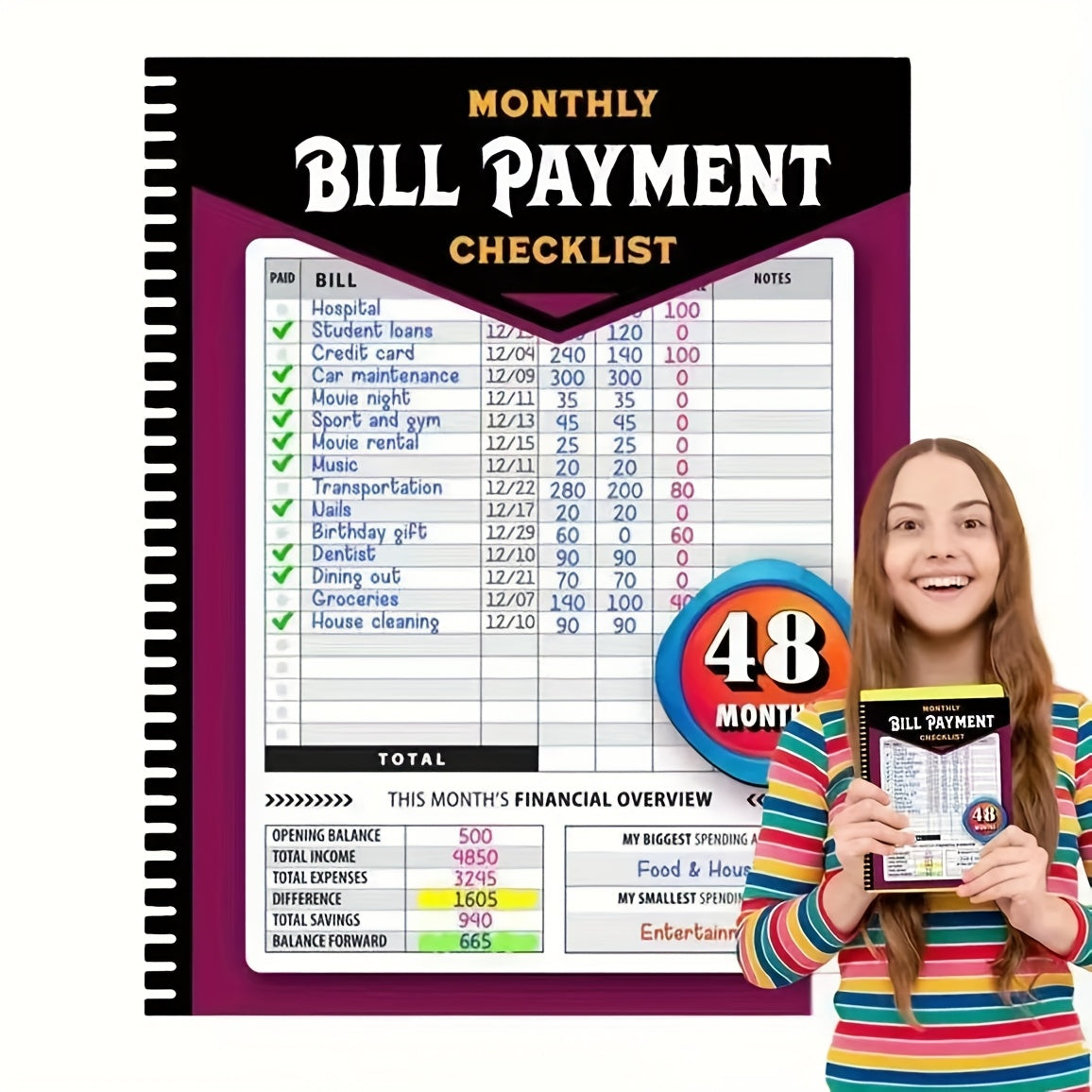 48-Month Bill Payment Planner & Financial Organizer – Monthly Household Budget Tracker, 4-Year Expense Log Book, Paper Notebook for Home Finance Management