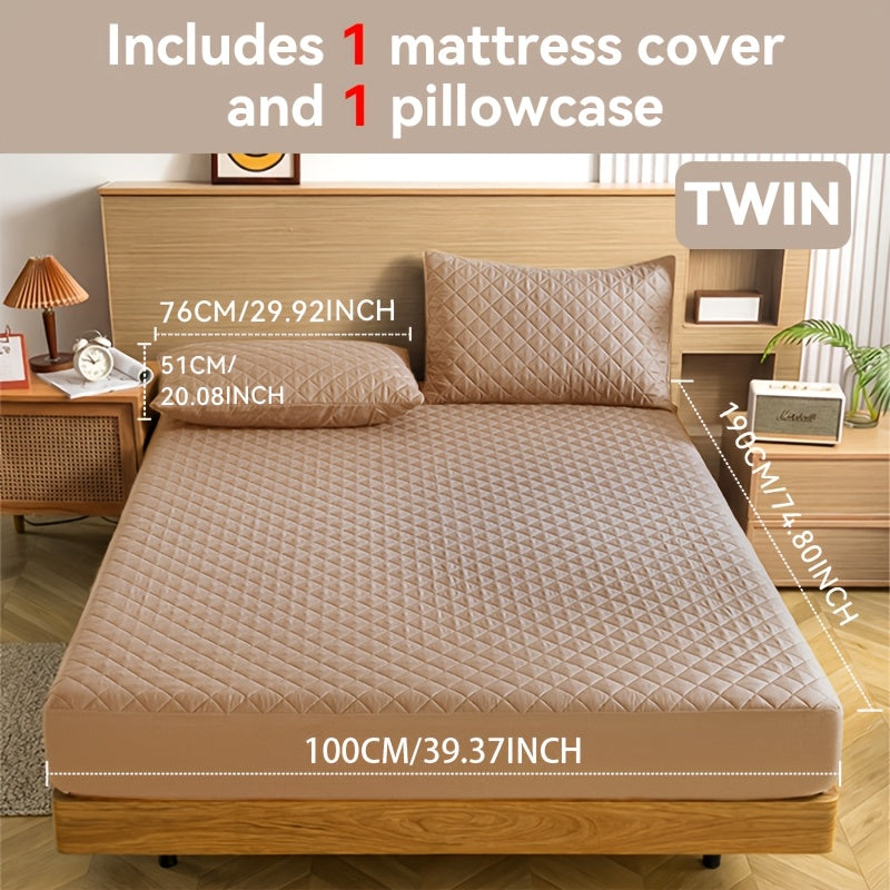 Waterproof Mattress Protector with Embossed Design – Non-Slip Thickened Cover, 21" Deep Pocket, Optional Pillowcase, Twin Full Queen King, 19 Colours