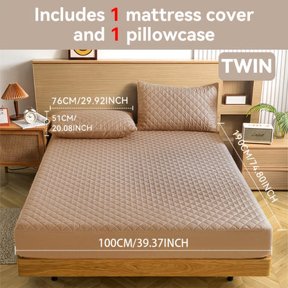 Waterproof Mattress Protector with Embossed Design – Non-Slip Thickened Cover, 21" Deep Pocket, Optional Pillowcase, Twin Full Queen King, 19 Colours