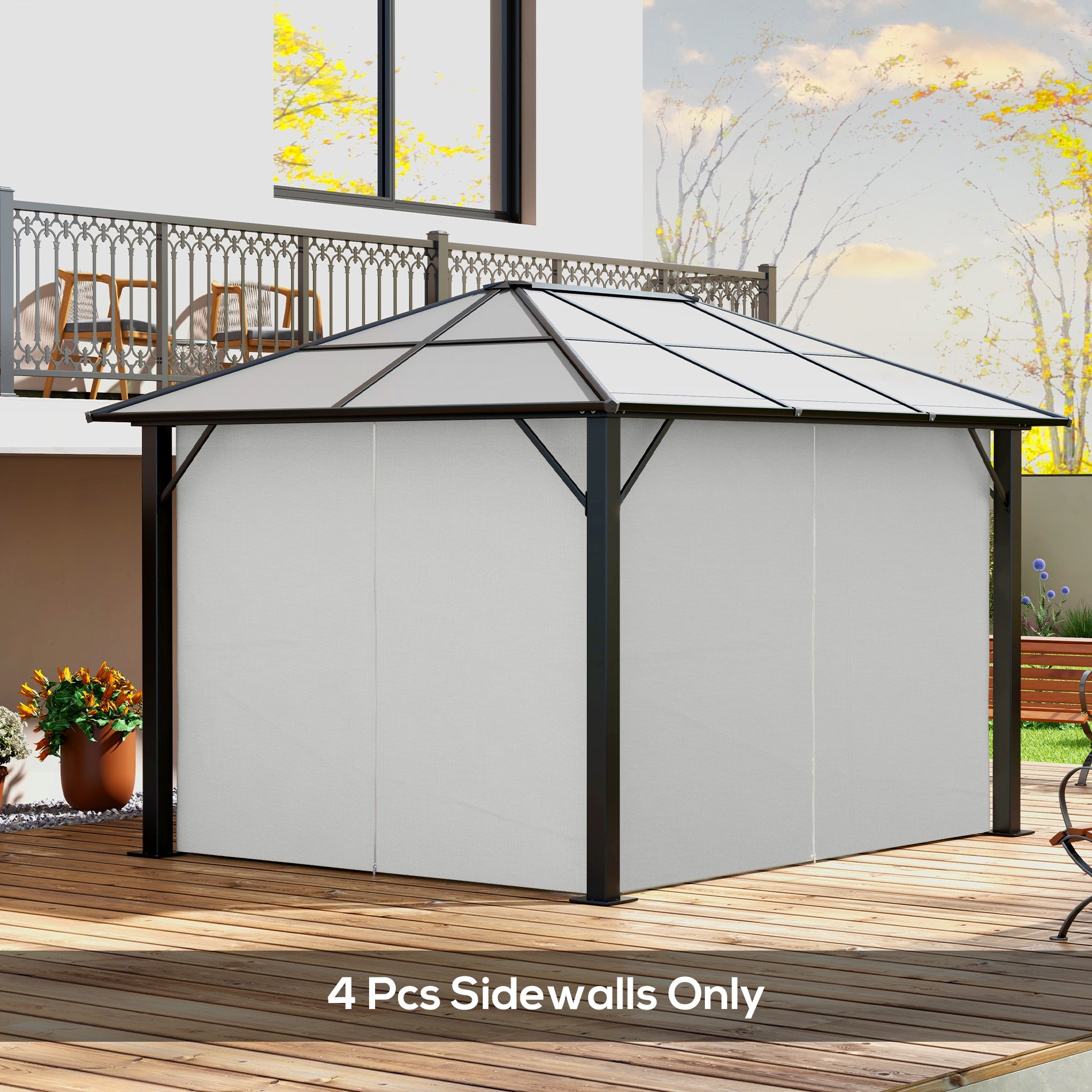 Replacement Gazebo Curtains with Zipper, 4-Panel Gazebo Privacy Side Panels Only, for 10' x 12' (3 x 3.6 M) Gazebos or Pergolas, Hooks/C-Rings Included, Brown, Outdoor Events Protection, Durable Polyester Fabric, Easy Installation