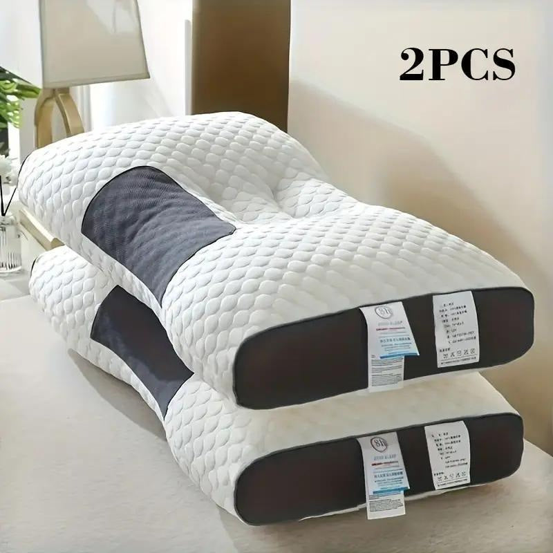 Ergonomic Cervical Pillow for Neck Pain Relief, 1000G Filling Vertebra Protection Sleep Massage Pillow, Breathable Knitted Bedding Pillow for Bedroom Living Room, White Grey, 1-Pack 2-Pack