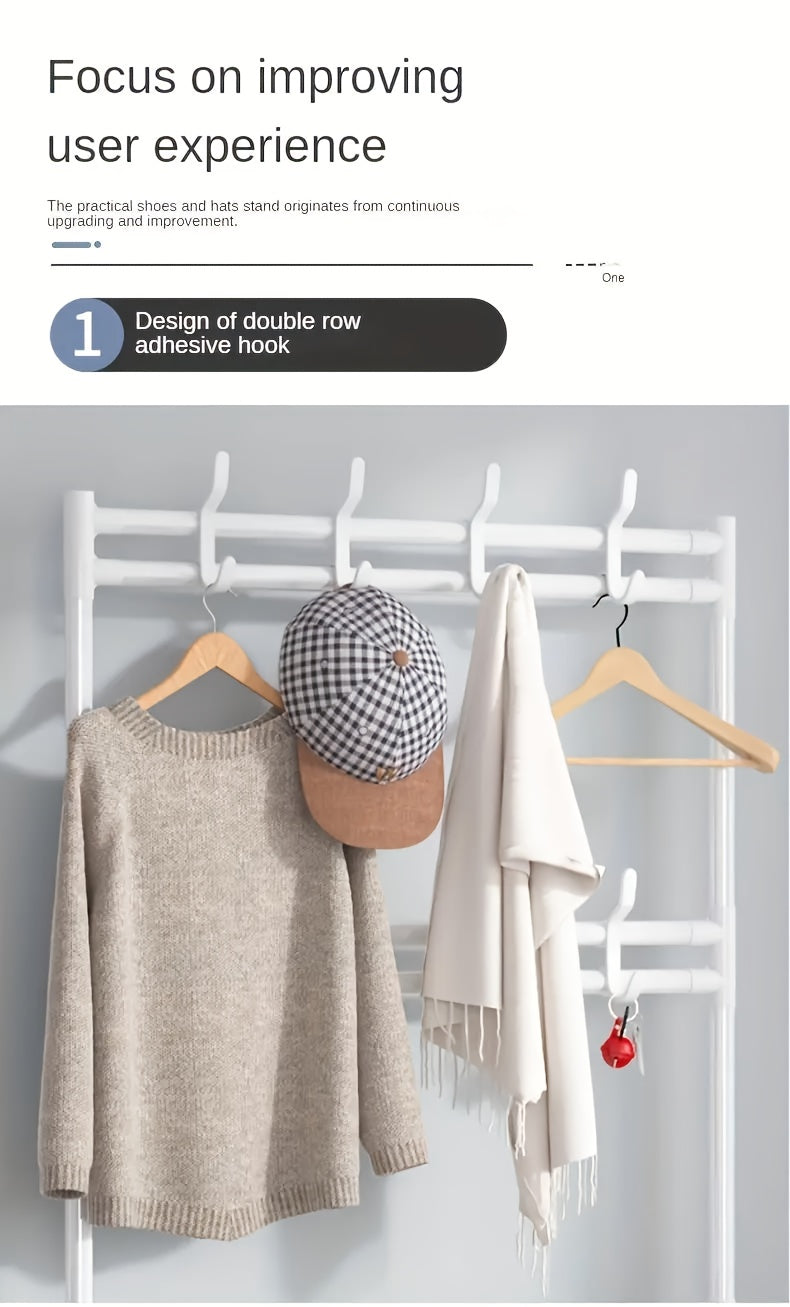 23.62 Inch/172cm 5-Tier Multi-Functional Storage Rack with 8 Double Hooks, Multi-Functional Clothes Hanger and Shoe Rack, Self-Assembly Shoe Rack Storage Box for Living Room, Bathroom, Hallway