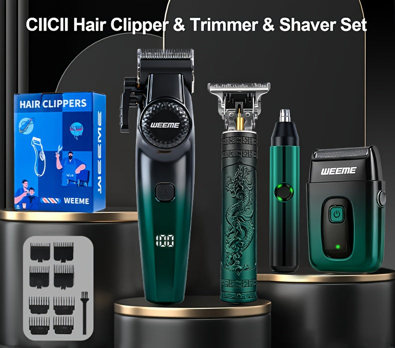 WEEME 4in 1 Hair Clippers for Men Set Professional, Cordless Men Hair Trimmer + Electric Shavers, Barber Kit for Nose, Body & Bald Head Grooming, LED Display, Precision Cutting, USB Rechargeable, Home & Barber Use