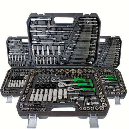 215-Piece Car Repair Tool Set – Ratchet Wrench, SAE & Metric Socket Set, Screwdriver Bits, Extension Rod & Slide Rod | Complete Mechanical Tool Kit for Vehicle & Industrial Equipment Maintenance | ShopVora CA