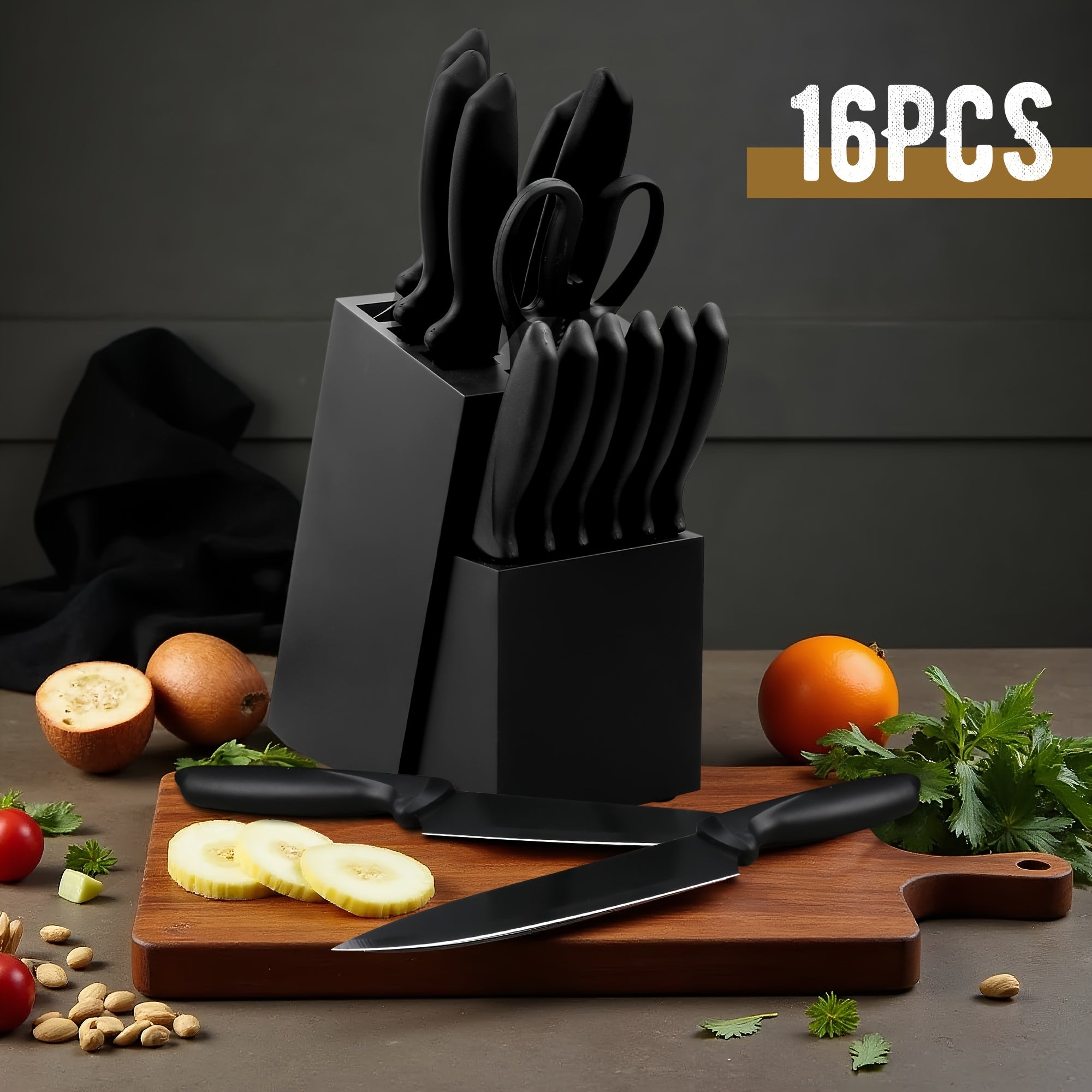 Hammer Pattern Full-Tang Knife Set with Wooden Block – Ultra Sharp Stainless Steel Kitchen Knives, 15/16/20-Piece, Ergonomic Handle, Restaurant & Home Use, Christmas Gift for Men | ShopVora CA