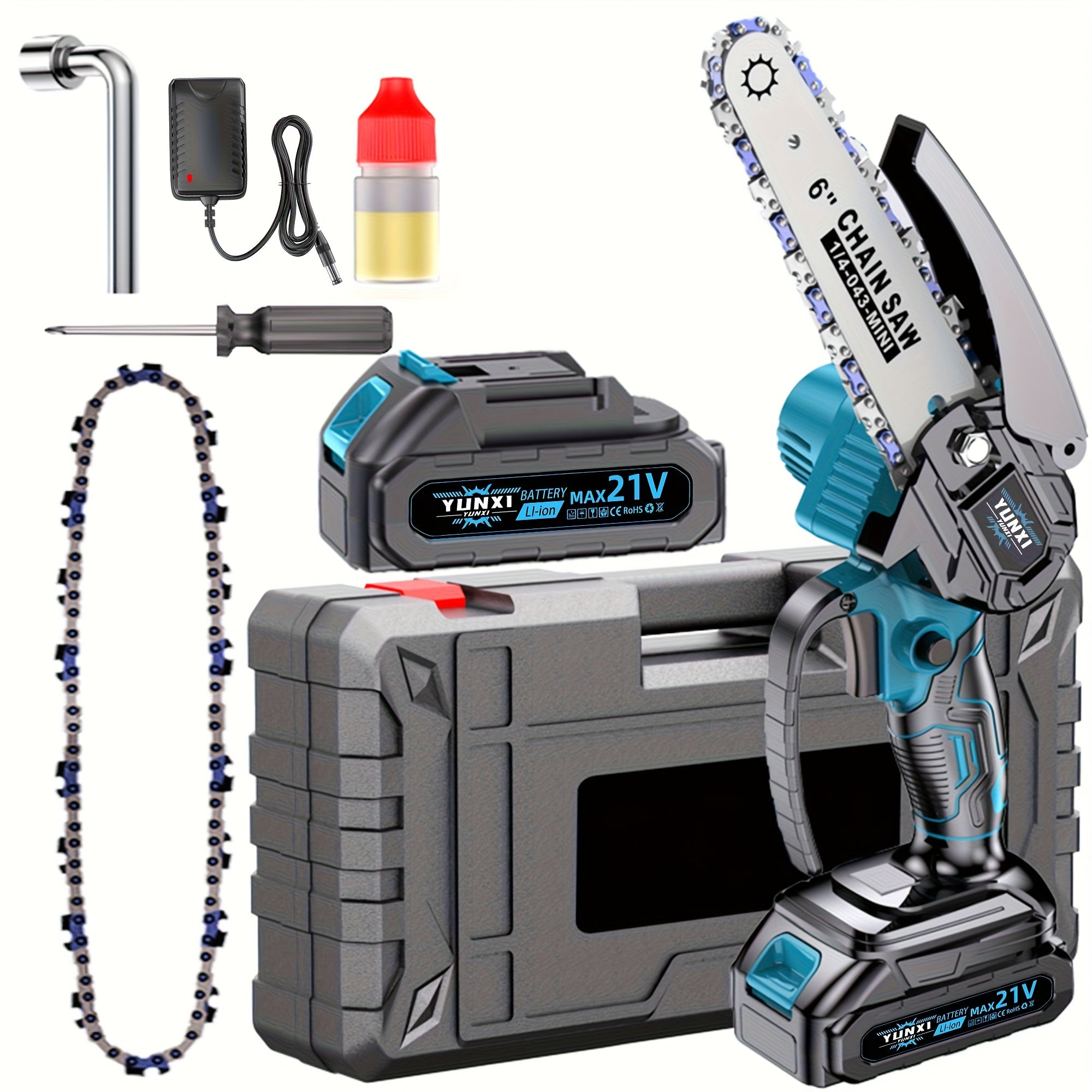 Auto-Tension 6-Inch Cordless Chainsaw with Auto Oiler & Battery Charger – Handheld Electric Mini Chainsaw for Branch Trimming Yard Garden Home, Gift for Men Fathers Husbands, 1-2 Battery Options